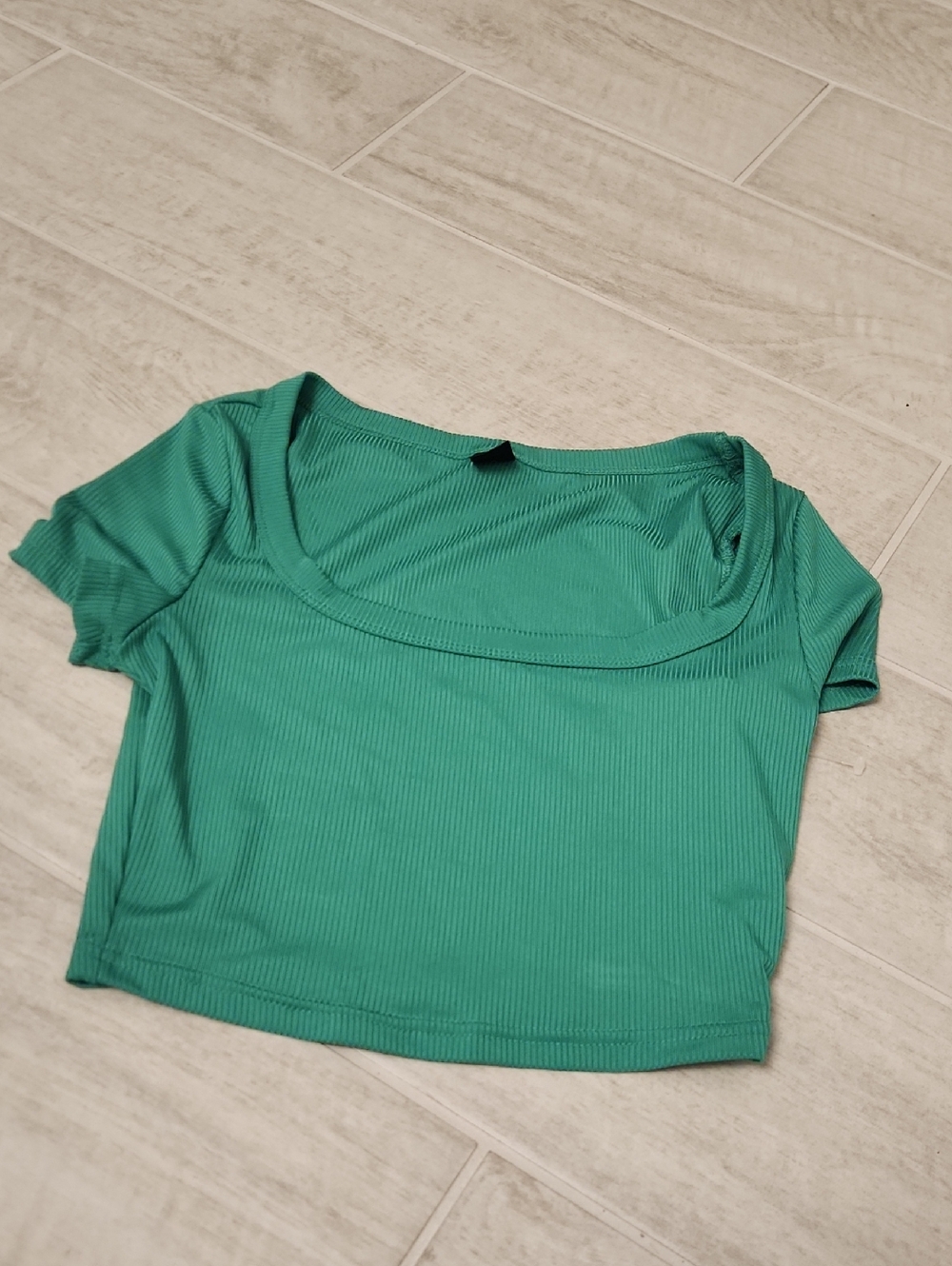 SHEIN Teal Ribbed Scoop Crop Top